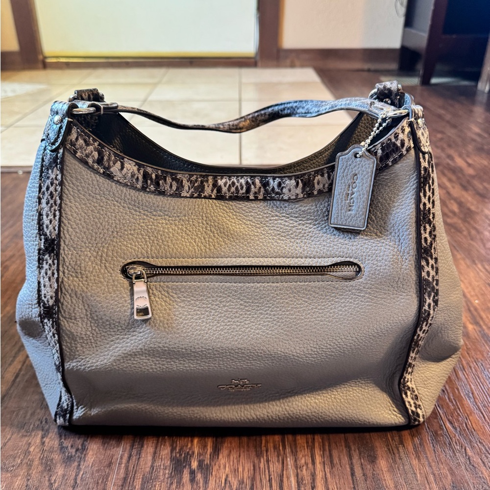 Coach Kristy Shoulder Bag Gray Snake print trim